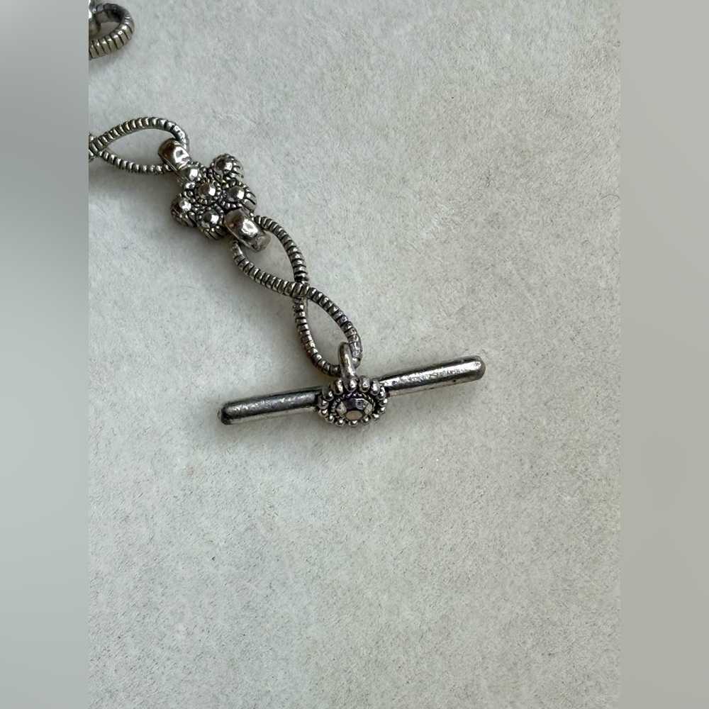 Vintage-Inspired Silver Floral Bracelet w/ Marcasite Accents & Toggle Clasp - Picture 5 of 10